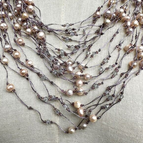 Purple multi strand fresh water pearl crystal statement necklace - Picture 3 of 11